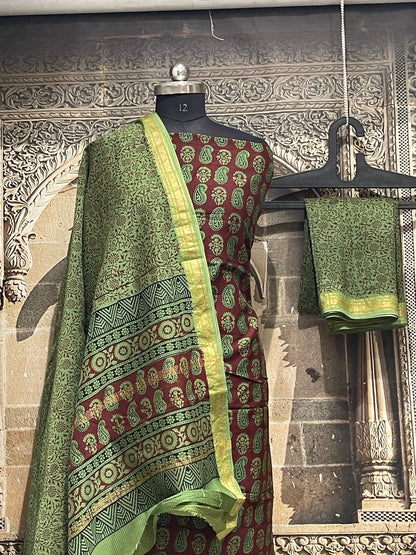 Bagh print Maheshwari Silk Cotton Dress Material
