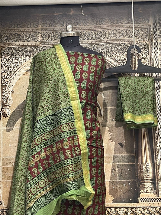 Bagh print Maheshwari Silk Cotton Dress Material