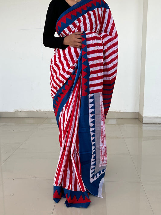 Hand BlockPrint Cotton Saree with Blouse