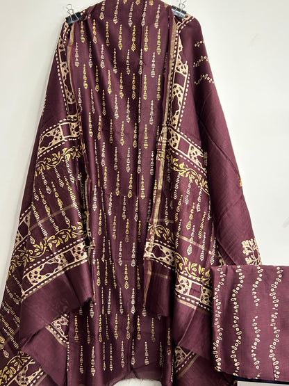 Chanderi Pure Silk Hand Blockprint Dress Material with Silk bottom