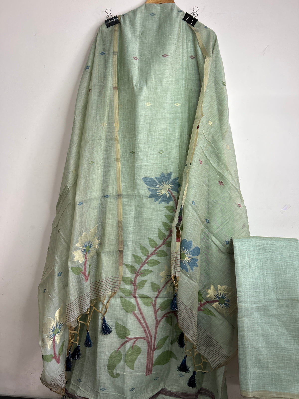 Apple Green Assam Muga Cotton Woven Dress Material
