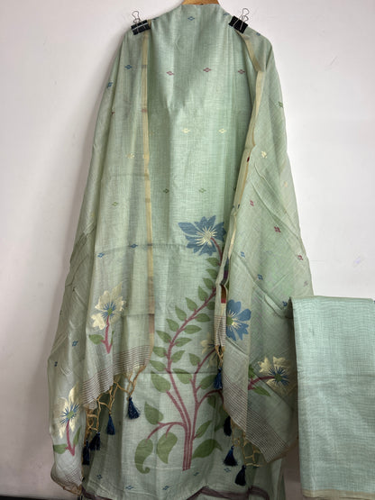 Apple Green Assam Muga Cotton Woven Dress Material