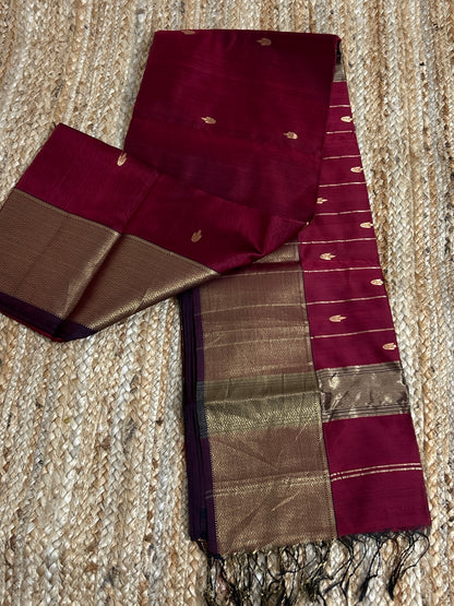 Maroon Maheshwari Silk Cotton Handloom Saree with Blouse