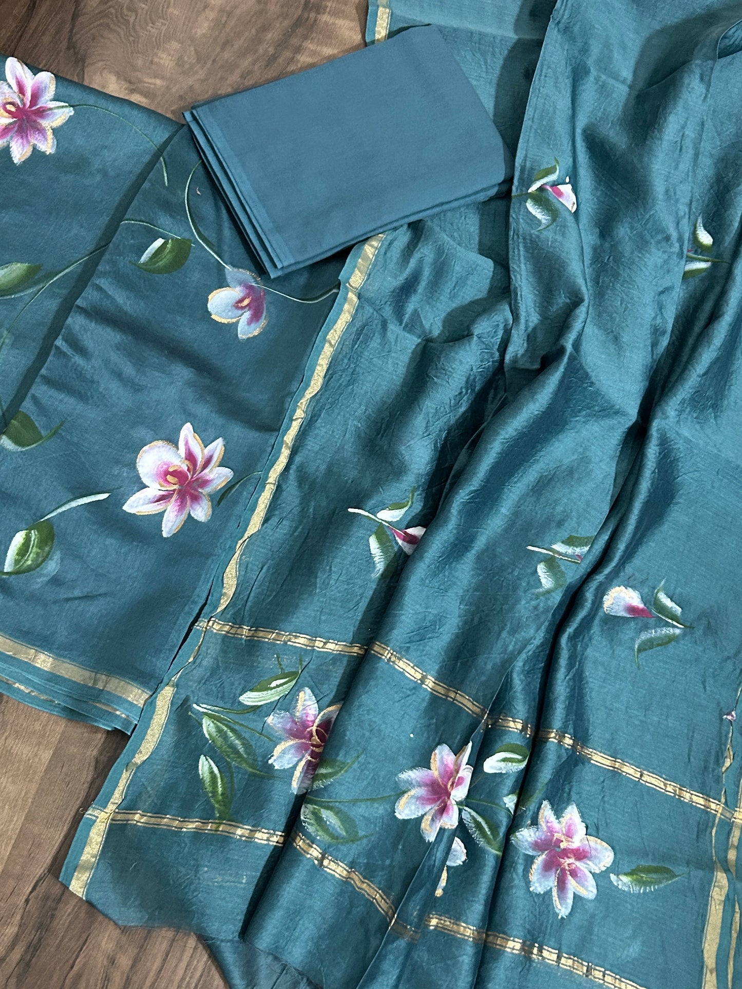 Hand Painted Chanderi Silk Cotton Dress Material