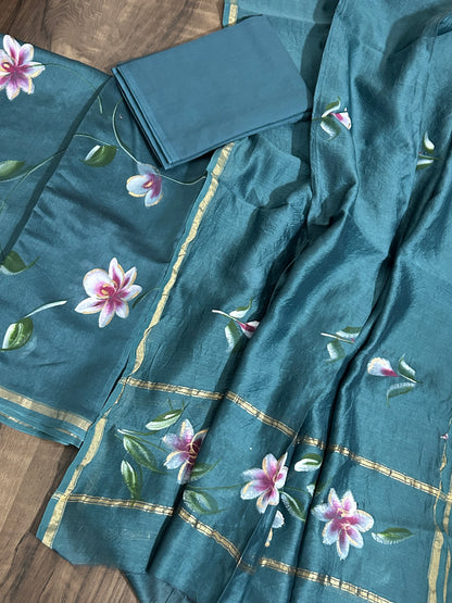 Hand Painted Chanderi Silk Cotton Dress Material