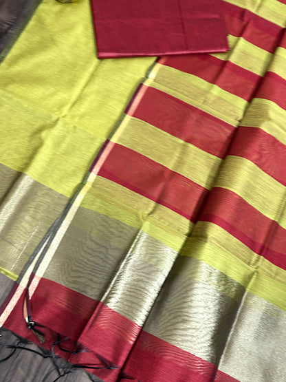 Maheshwari Silk Cotton Dress Material with Tissue Pallu
