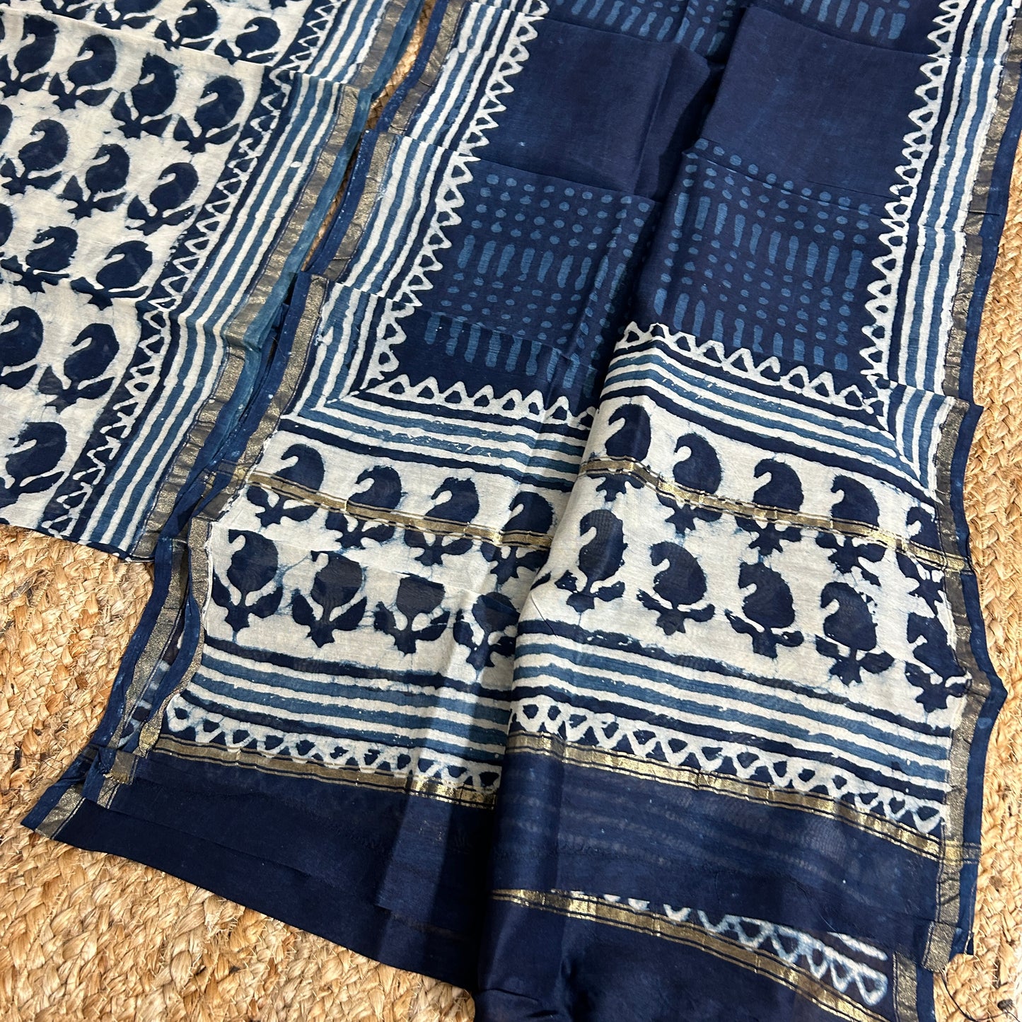 Hand Block Print Chanderi Silk Cotton 2 pc Dress Material