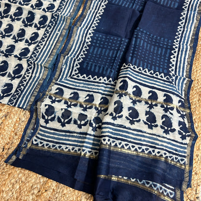 Hand Block Print Chanderi Silk Cotton 2 pc Dress Material