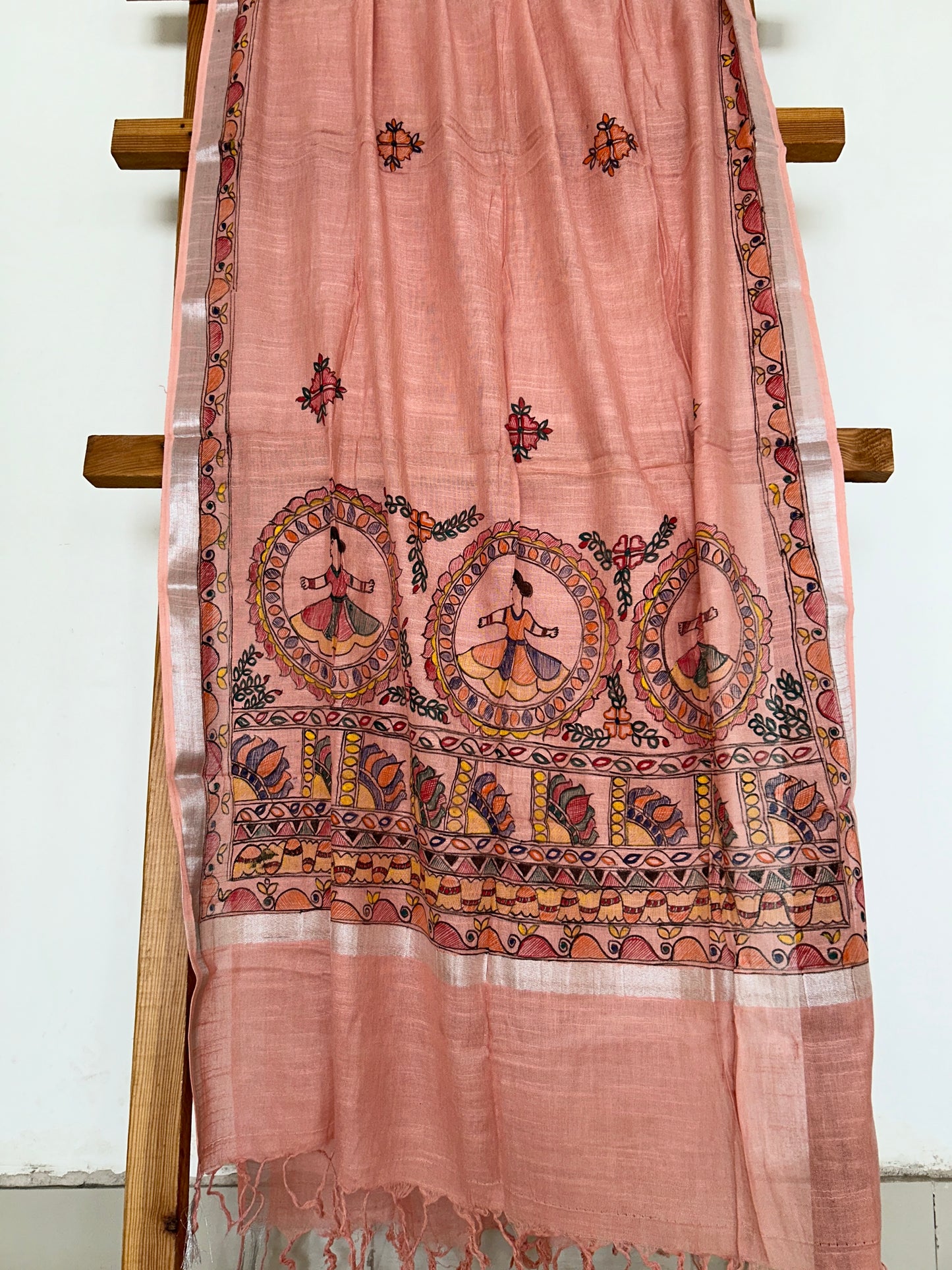 Madhubani Hand Painted Linen Dupatta