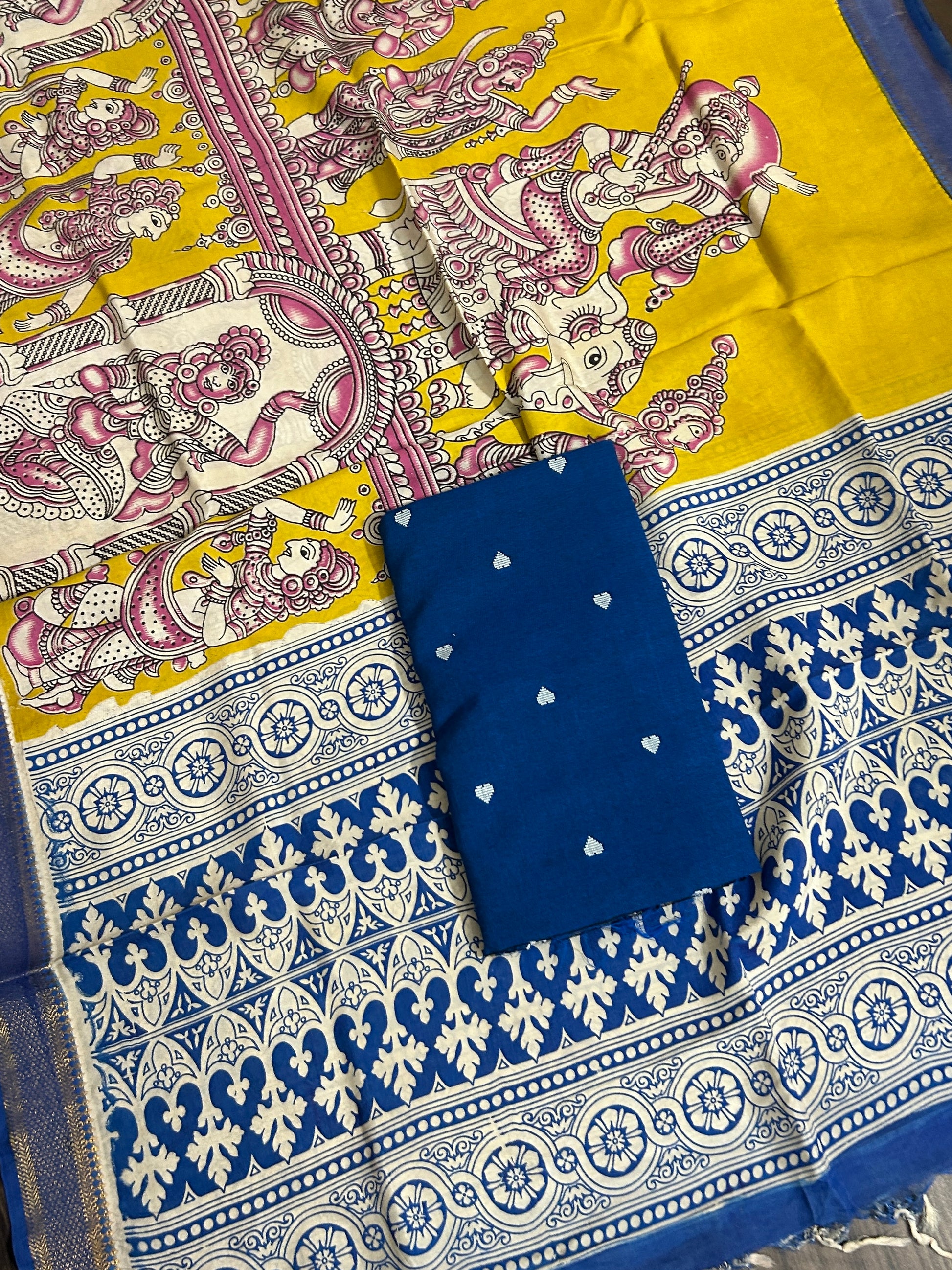 Handloom Cotton Dress Material with Kalamkari Silk Dupatta