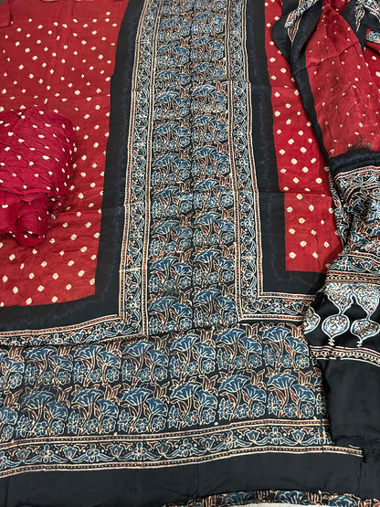 Ajrakh Bandhani Modal Silk Dress Material