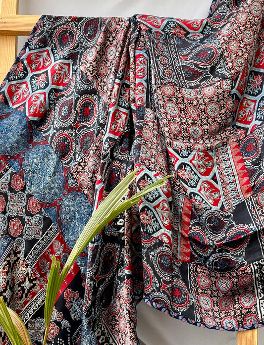 Ajrakh Patch-Work Modal Silk Dupatta