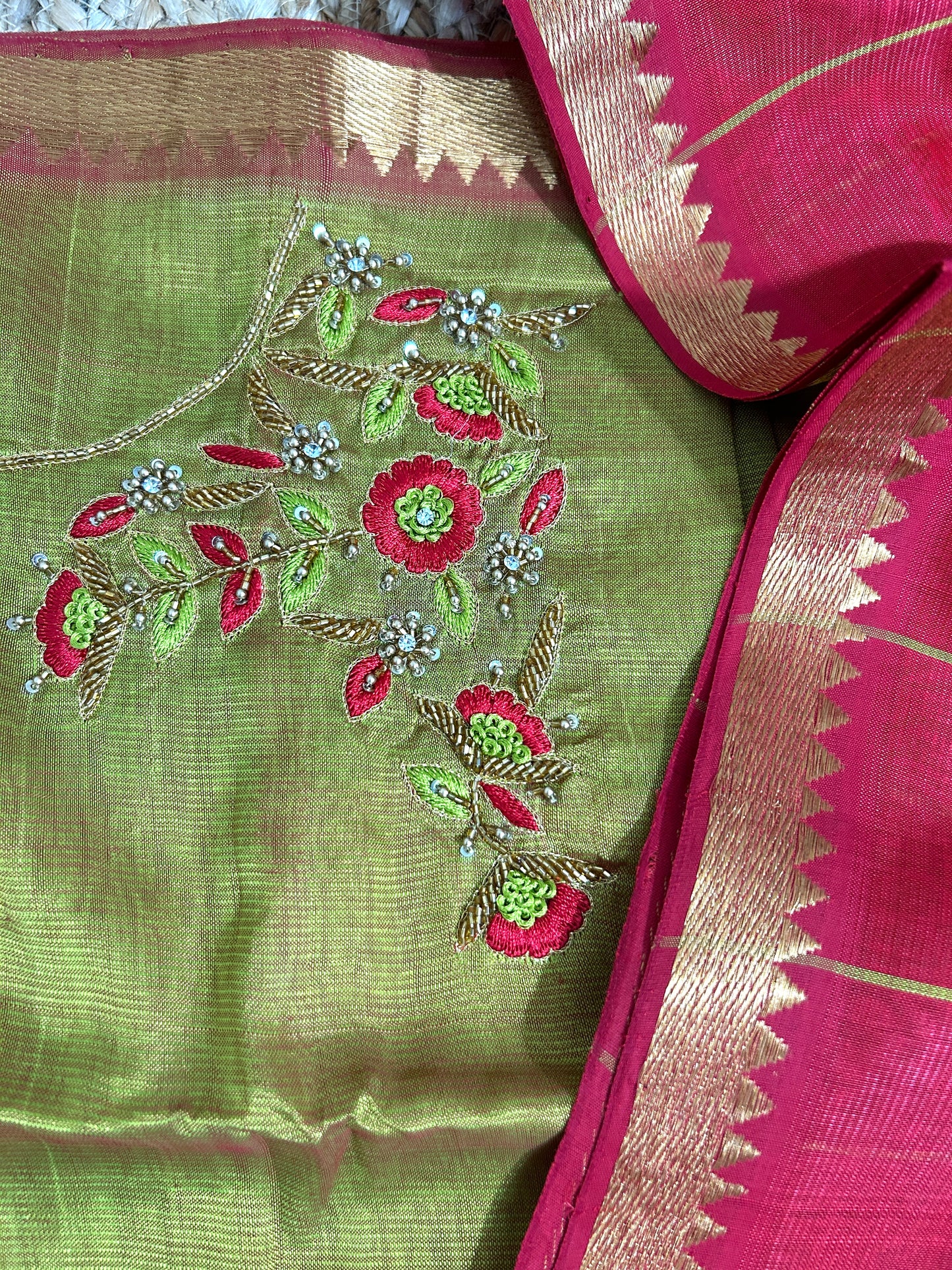 Mangalagiri Silk Dress Material with Maggam Handwork