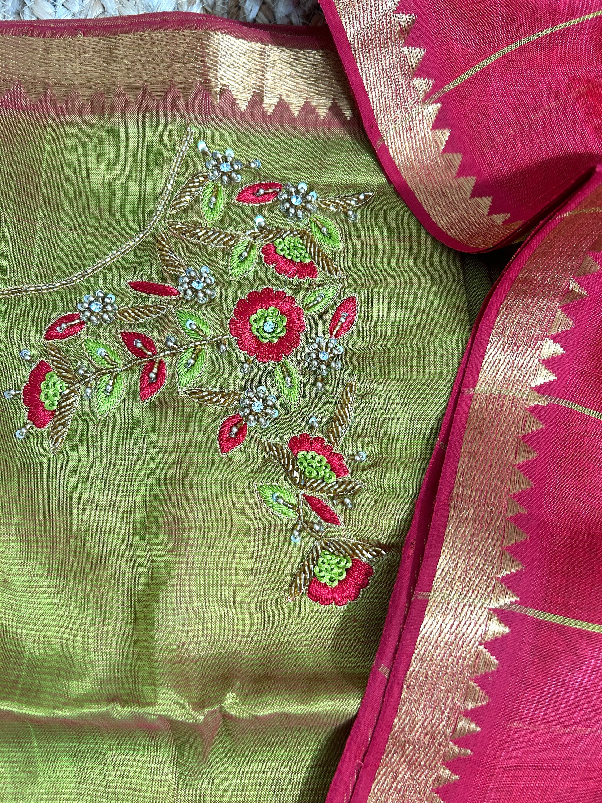 Mangalagiri Silk Dress Material with Maggam Handwork