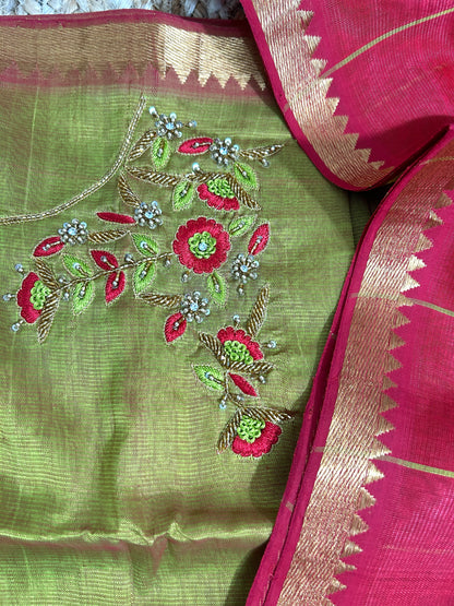 Mangalagiri Silk Dress Material with Maggam Handwork