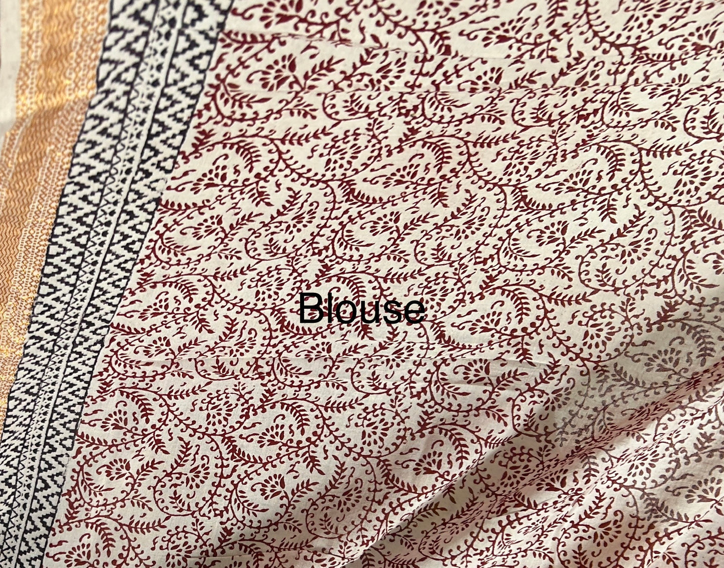 Bagh Print Cotton Saree with zari Border