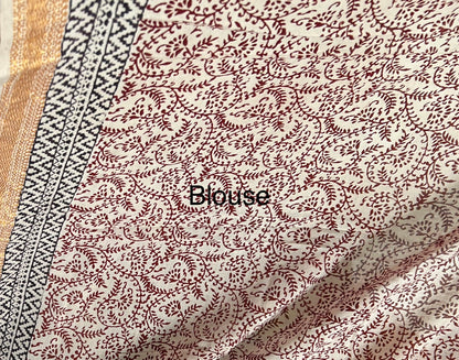 Bagh Print Cotton Saree with zari Border