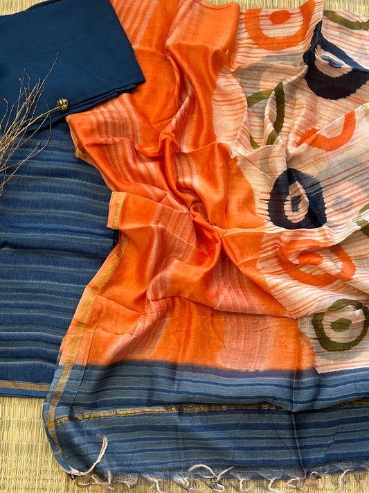 Hand BlockPrint Chanderi Silk Cotton Dress Material with Shantoon bottom