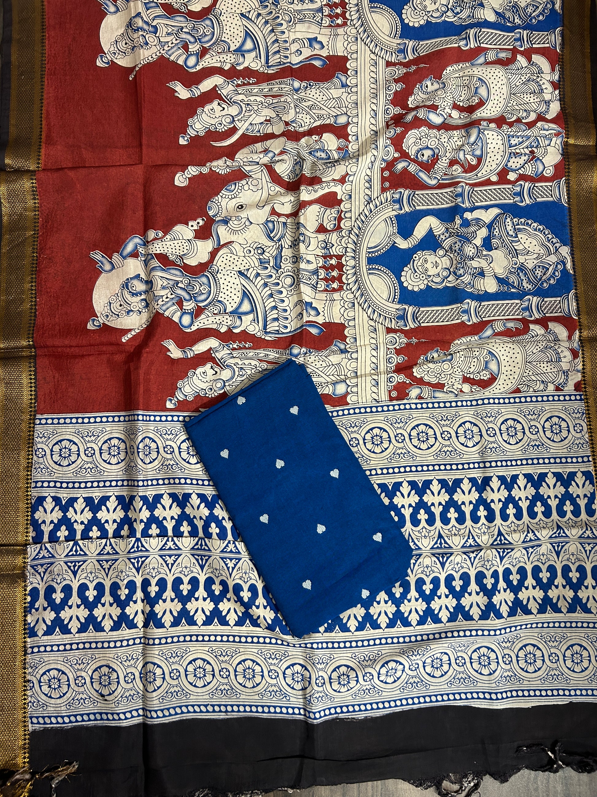 Handloom Cotton Dress Material with Kalamkari Silk Dupatta