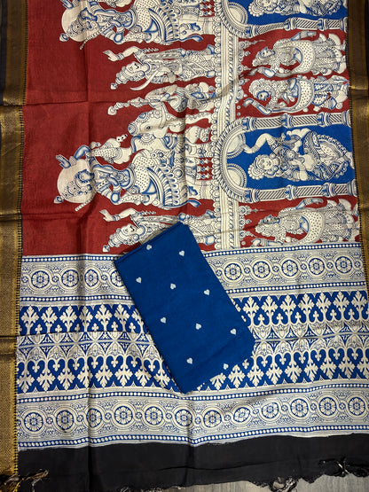 Handloom Cotton Dress Material with Kalamkari Silk Dupatta