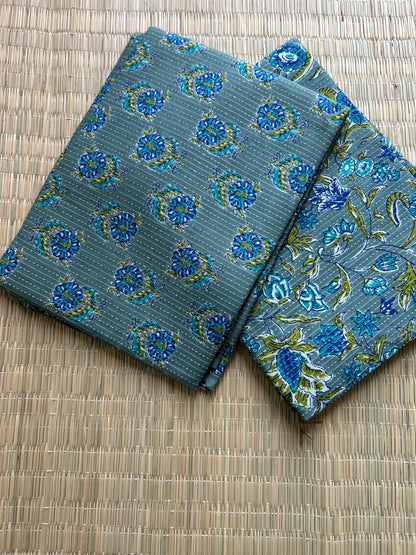 Hand BlockPrint Cotton Kantha work Top Bottom Set (TB-16)