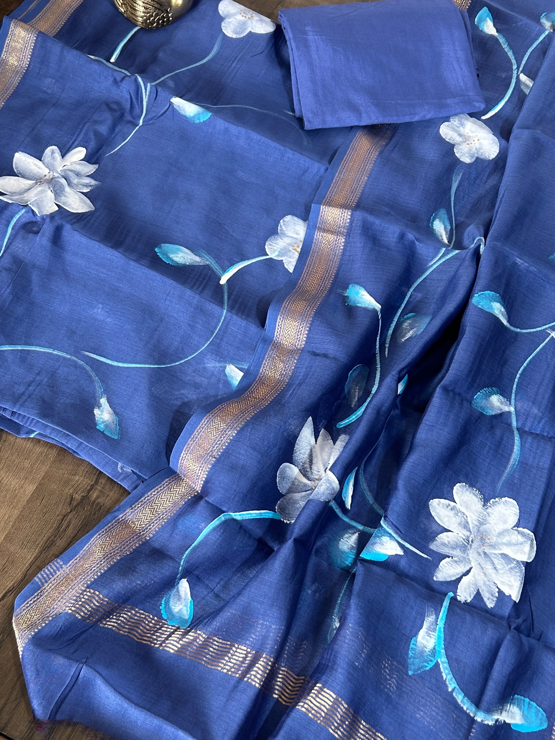 Hand Painted Maheshwari Silk Cotton Dress Material