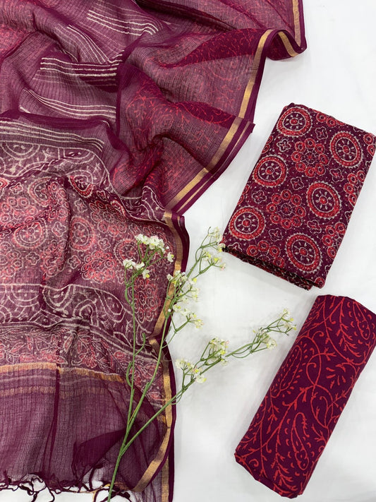 Ajrakh Print Hand BlockPrint Kota Doriya Dress Material