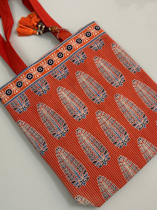 Orange Ajrakh Shoulder Bag