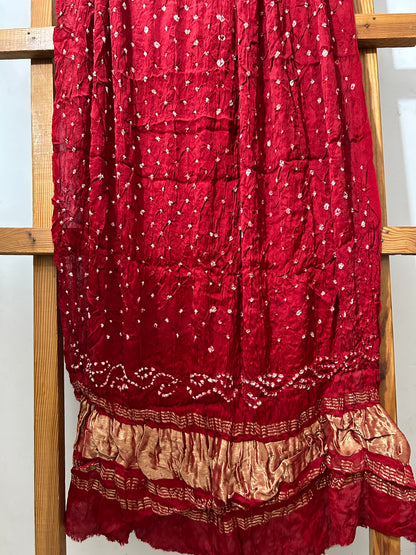 Red Modal Silk Bandhani Dupatta with Lagdi Patta