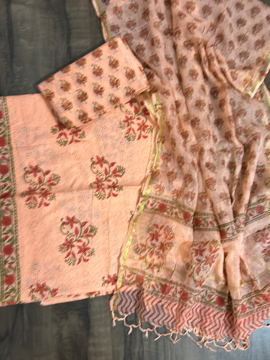 Hand BlockPrint Cotton Dress Material with Kota dupatta
