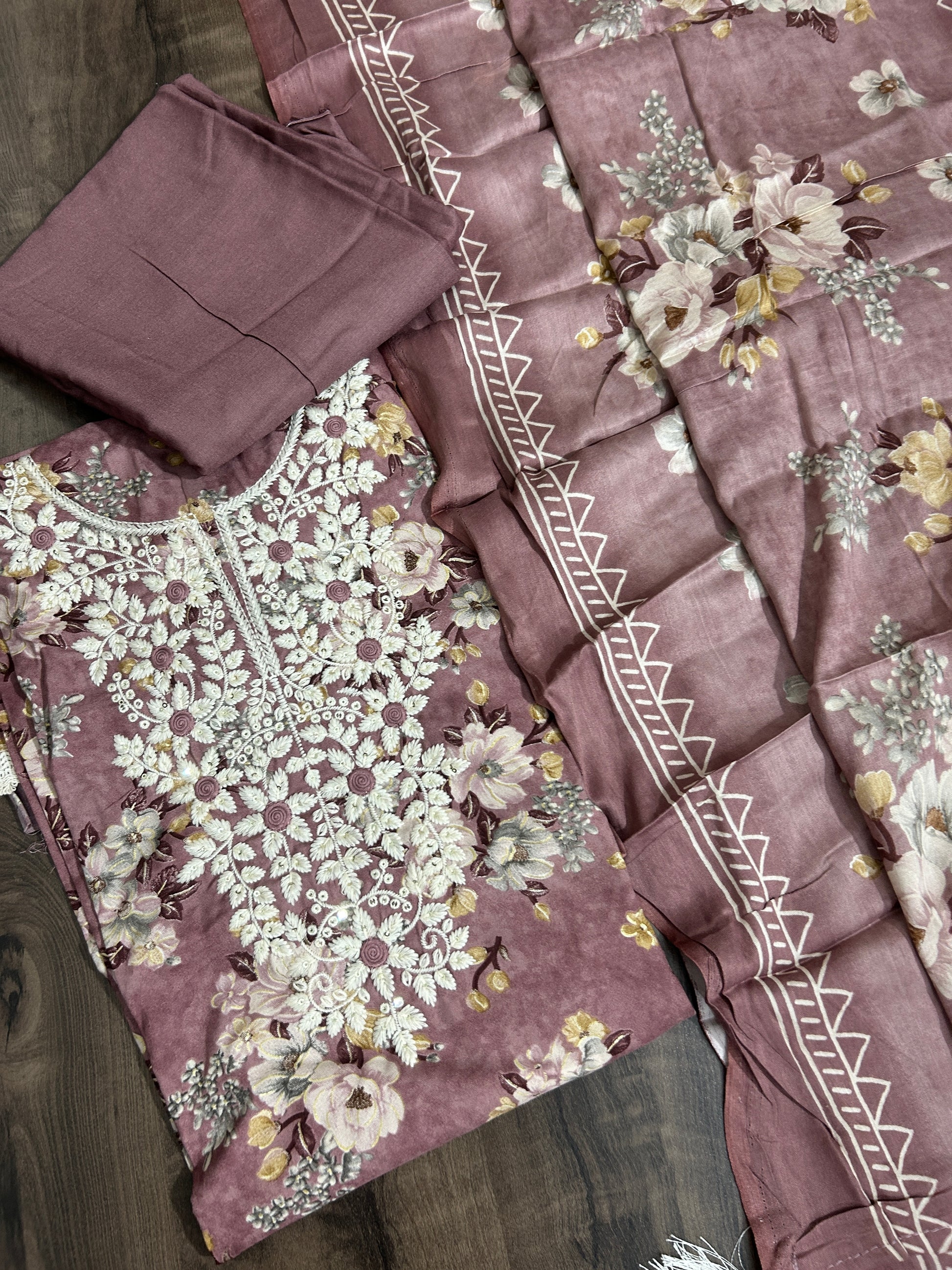 Embroidered Rayon Cotton Dress Material