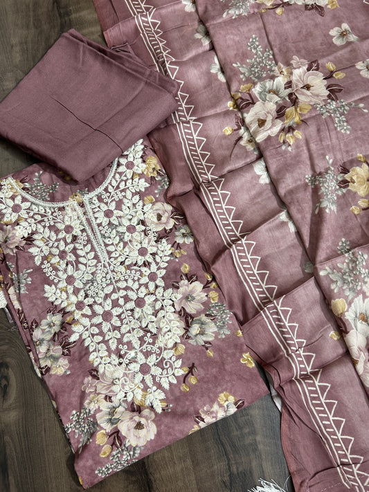 Embroidered Rayon Cotton Dress Material