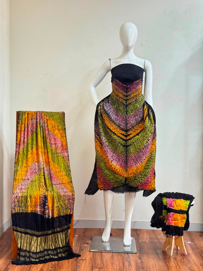 Multi Coloured Shibori Modal Silk Dress Material