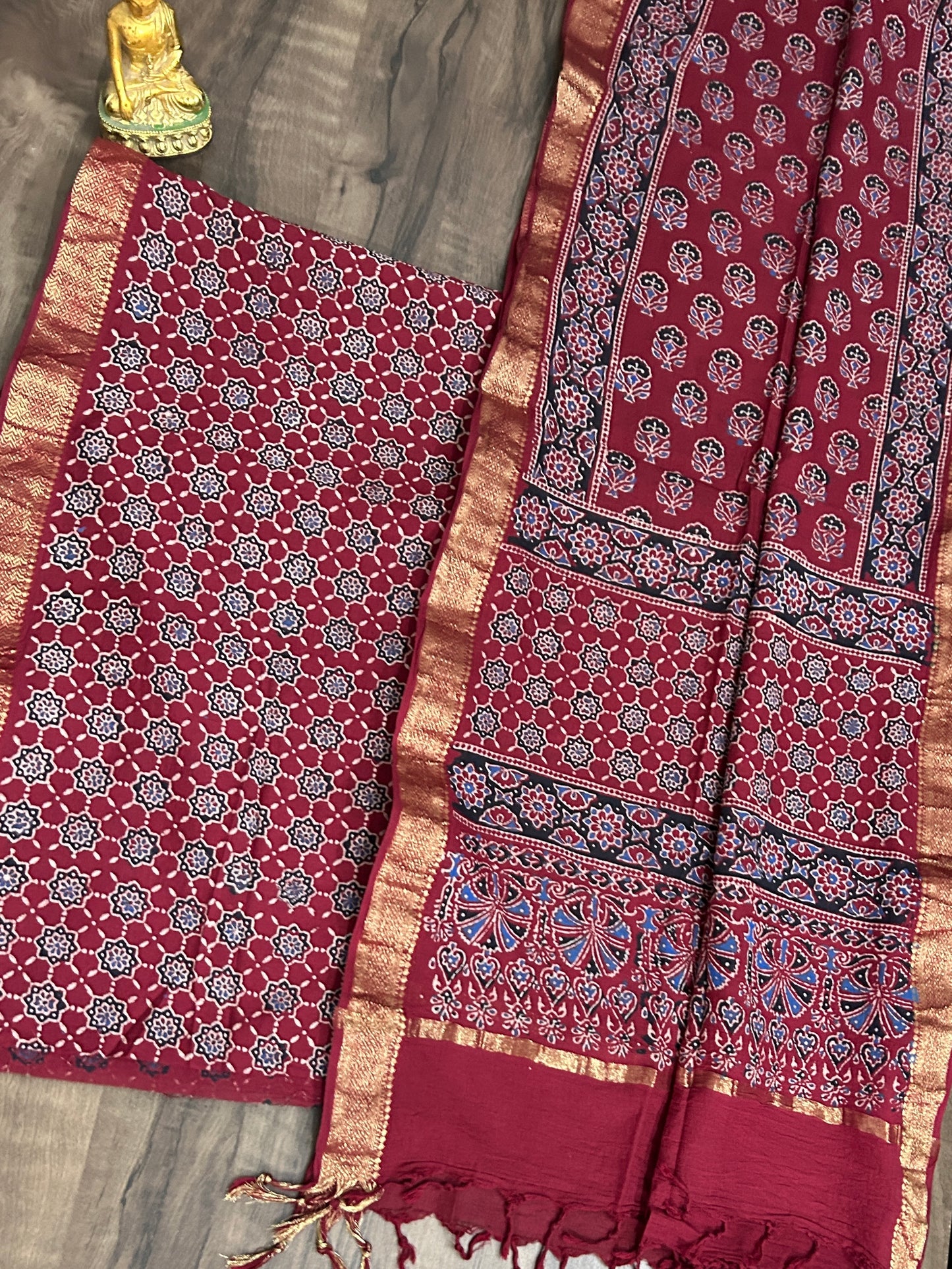 Maroon Ajrakh Cotton 2 pc Dress Material