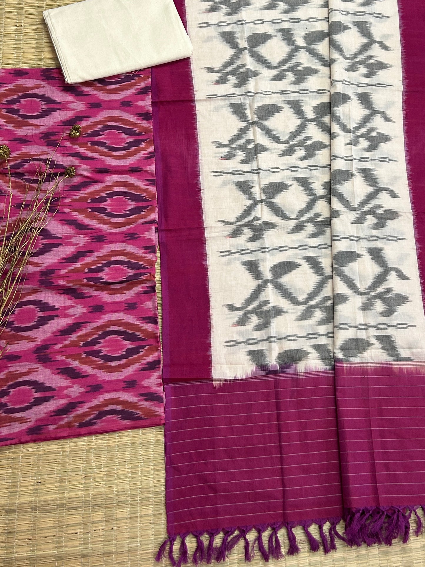 Double Ikat Cotton Dress Material with Uzbek top