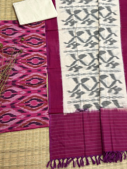 Double Ikat Cotton Dress Material with Uzbek top