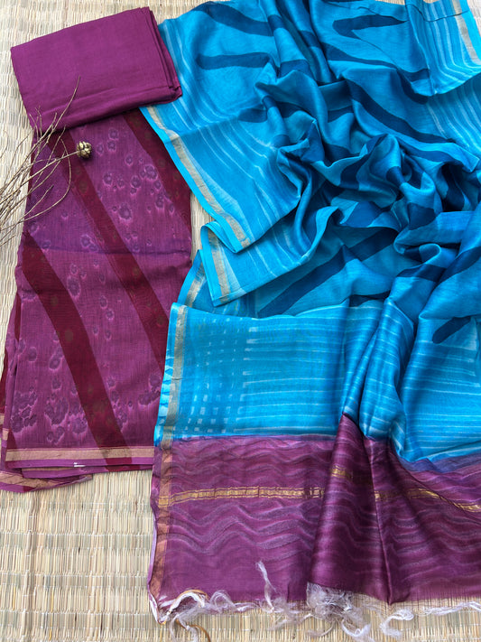 Hand BlockPrint Chanderi Silk Cotton Dress Material with Shantoon bottom