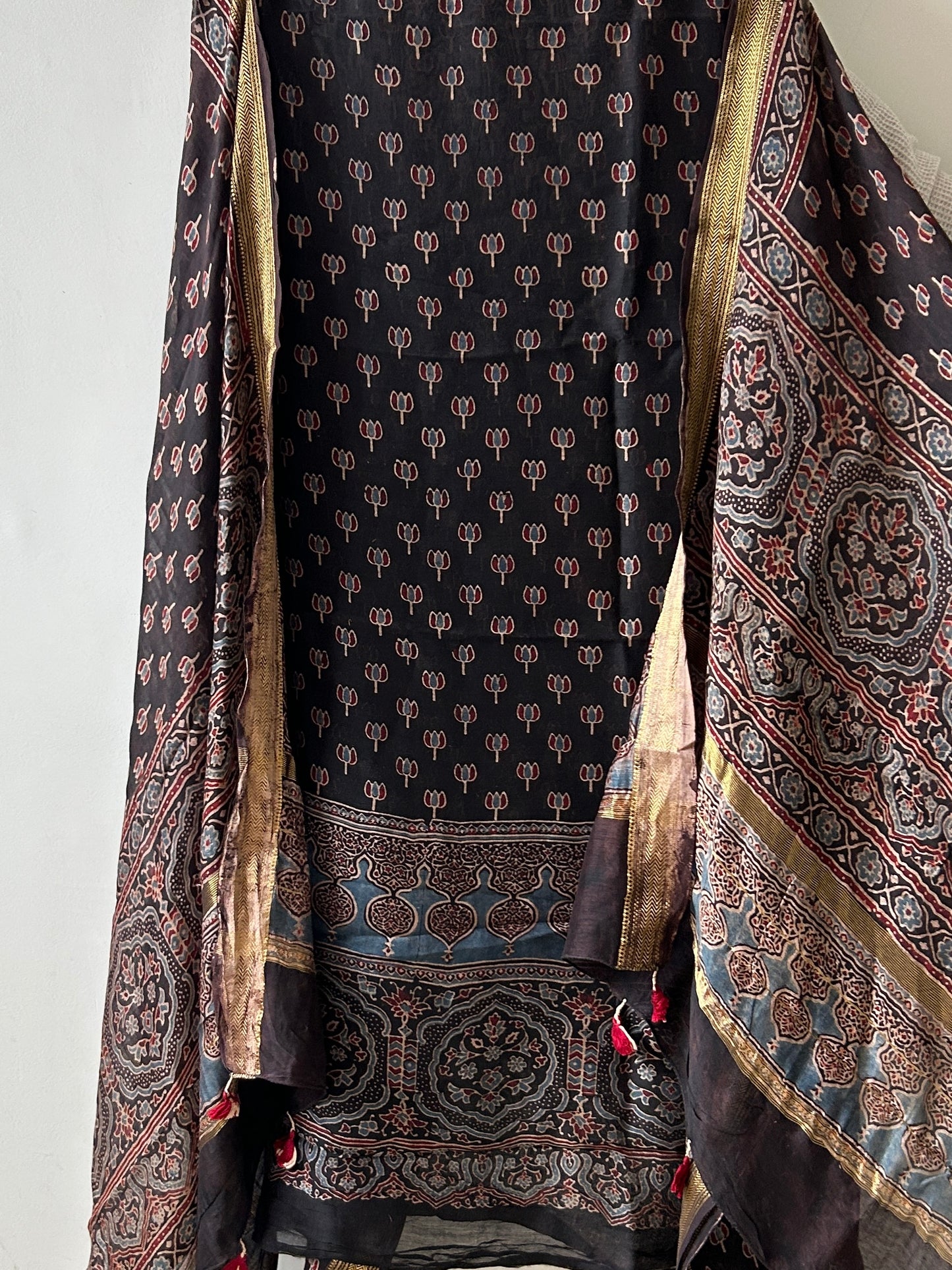 Ajrakh Maheshwari Silk Cotton dress Material