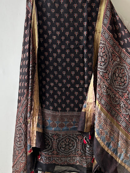 Ajrakh Maheshwari Silk Cotton dress Material