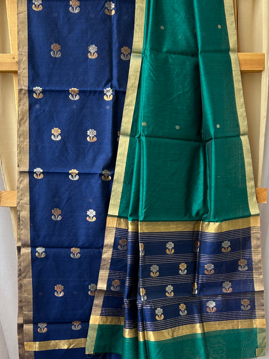 Pure Handloom Chanderi Silk Top Dupatta Set with weaving Gold Silver Bootis
