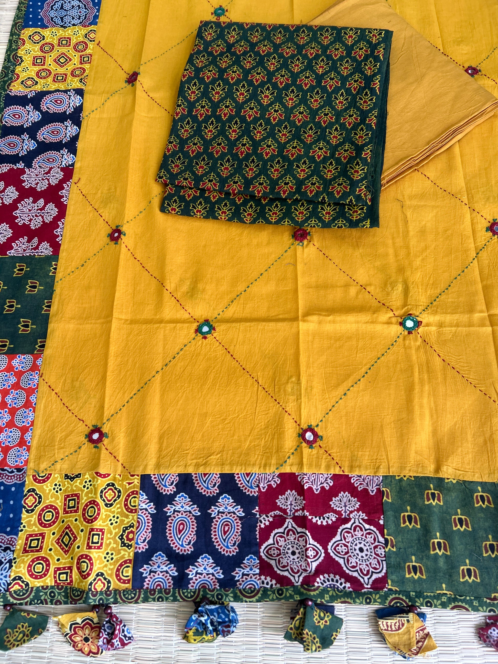 Ajrakh Cotton Dress Material with Mirror work Dupatta