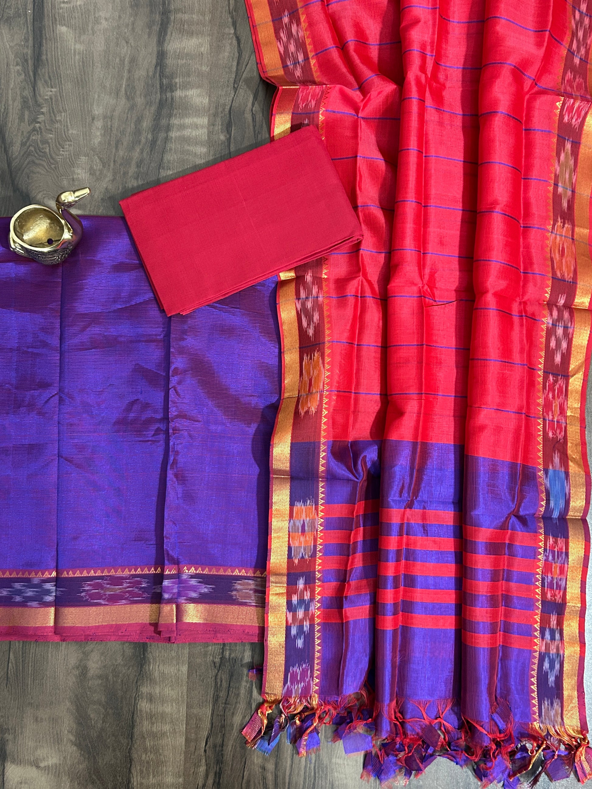 Mangalagiri Silk Dress Material with ikath Border