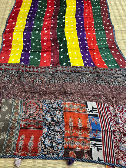 Ajrakh Bandani Patch Work Modal Silk Dupatta (D60)