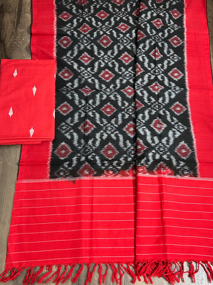 Handloom Cotton Weaving Booti Top with Ikat Cotton Dupatta