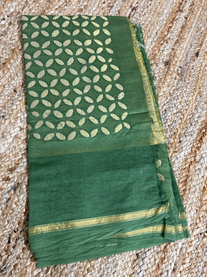 Green Appliqué Work Chanderi Silk Kurti Fabric