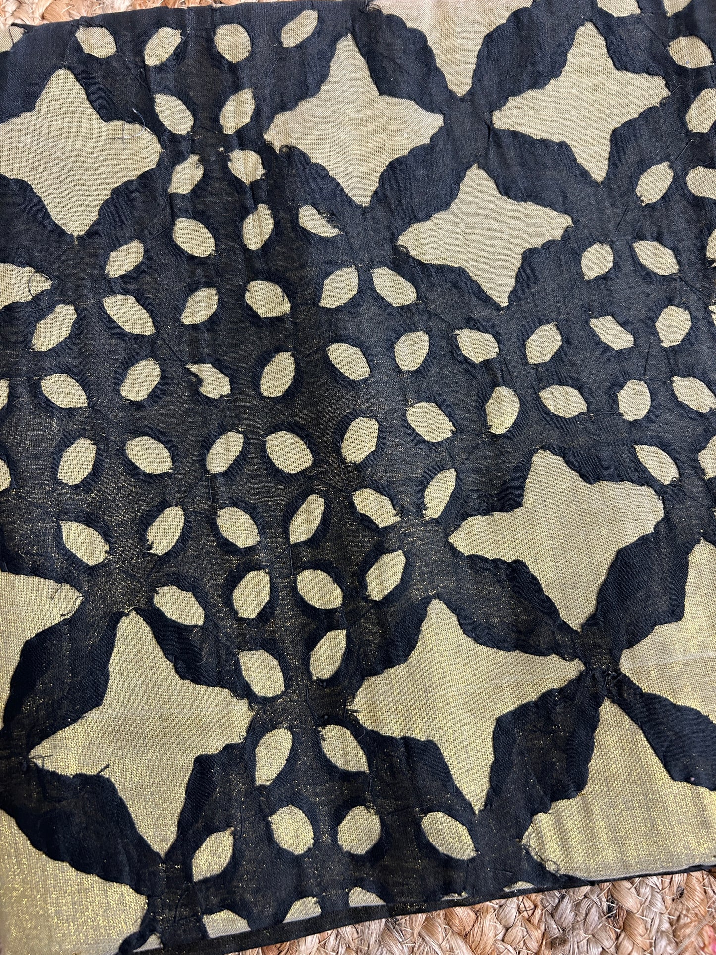 Black Appliqué Work Chanderi Silk Kurti Fabric