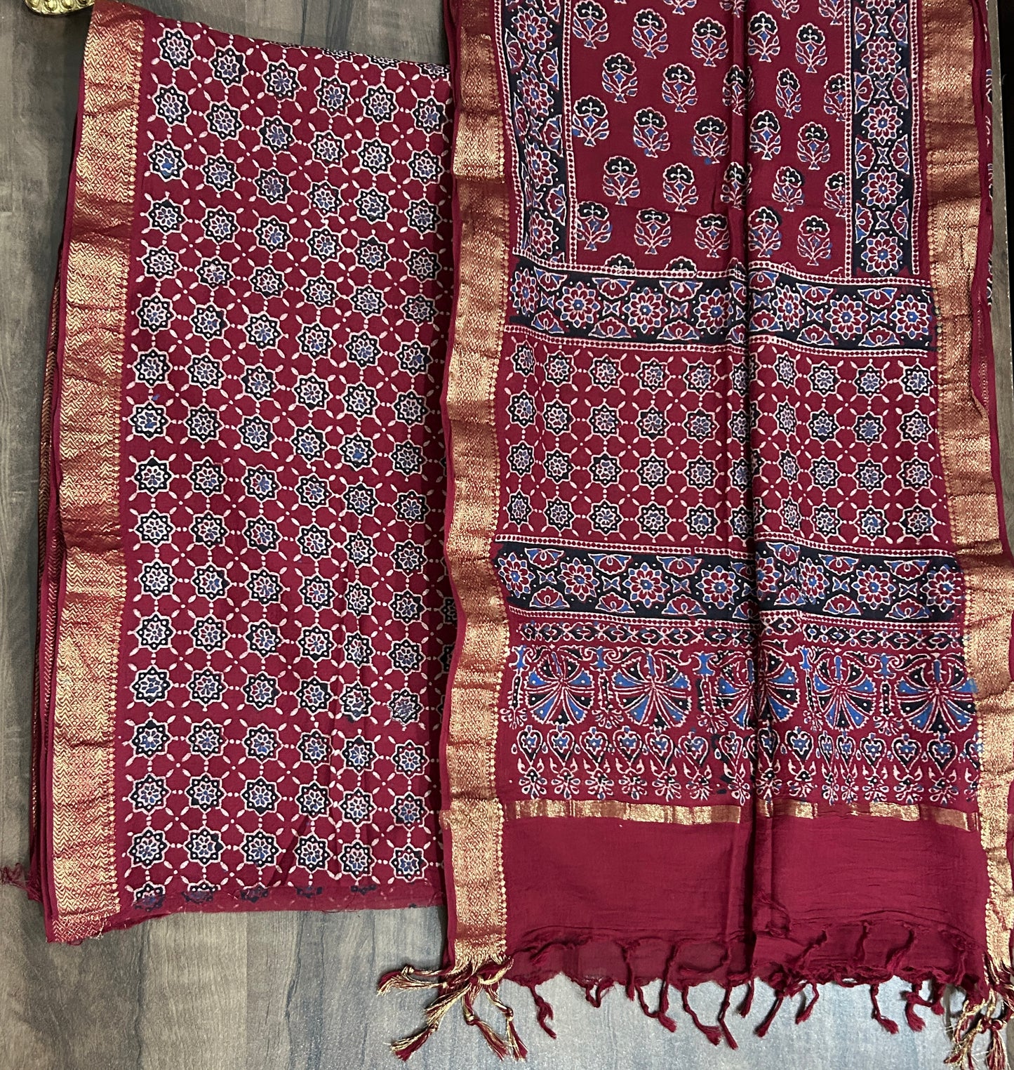 Maroon Ajrakh Cotton 2 pc Dress Material