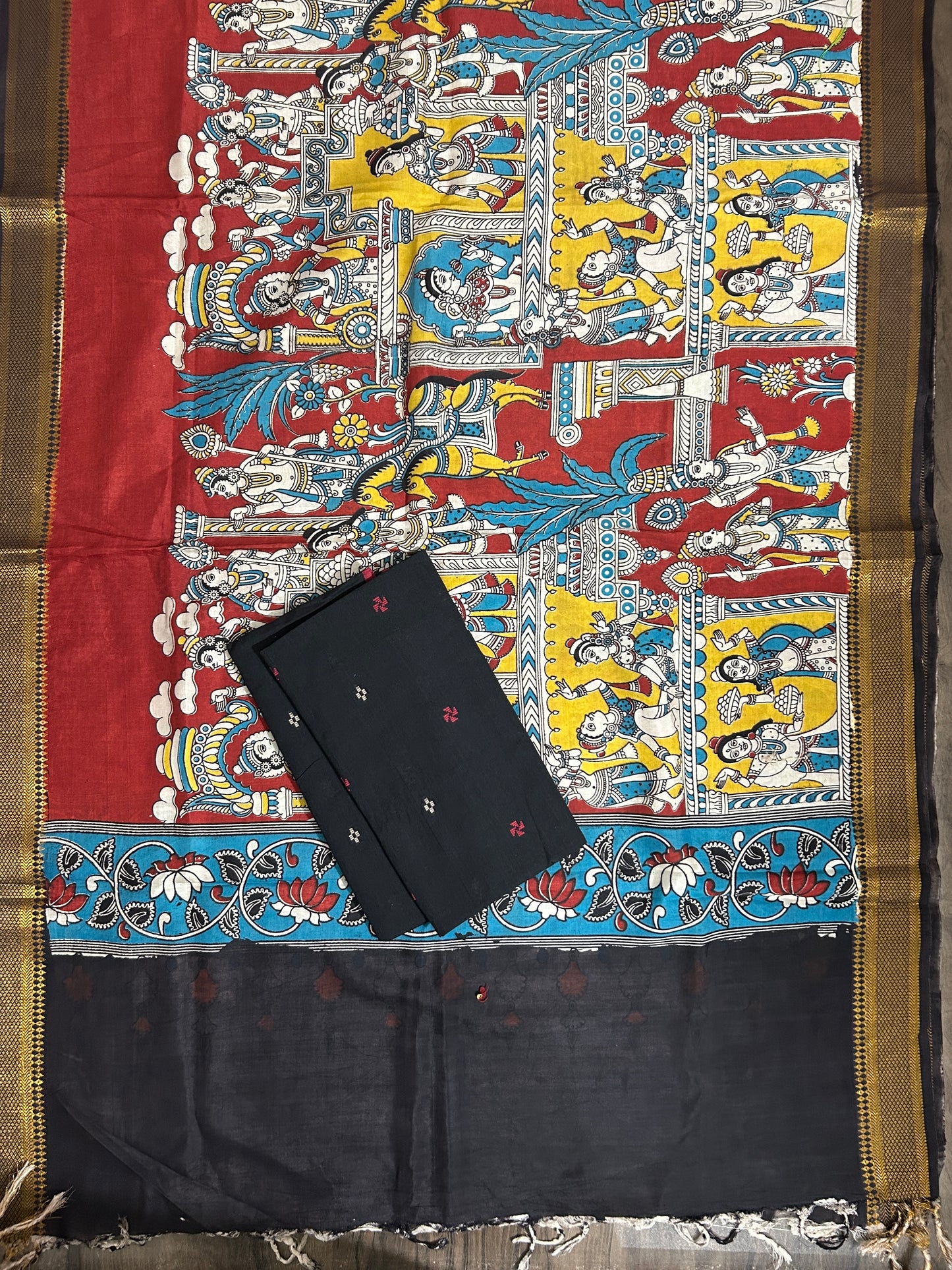 Handloom Cotton Dress Material with Kalamkari Silk Dupatta