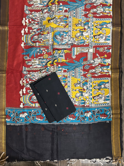 Handloom Cotton Dress Material with Kalamkari Silk Dupatta