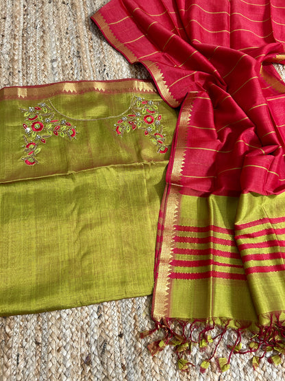 Mangalagiri Silk Dress Material with Maggam Handwork
